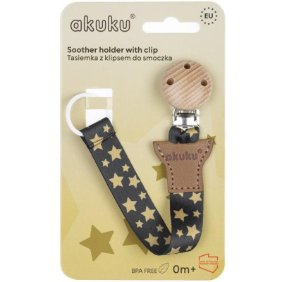 AKUKU A0585 Tasiemka / zawieszka do smoczka gwiazdki złote