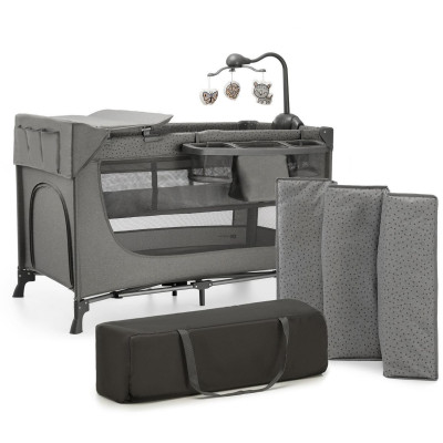 KINDERKRAFT Łóżeczko turystyczne JOY 2 z akcesoriami DARK GREY