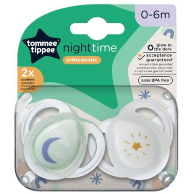 TOMMEE TIPPEE TTP43338095 Smoczki uspokajające NIGHT TIME 0-6m mix 2pak