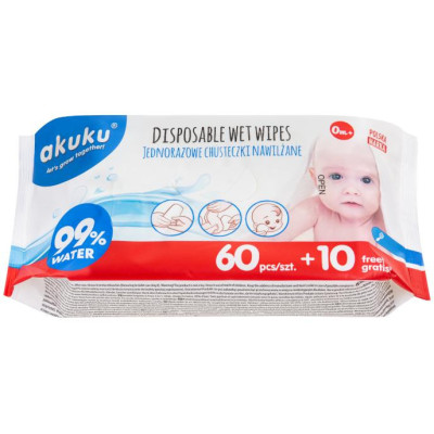 AKUKU A0031 Jednorazowe chusteczki nawilżane wodą 70 szt