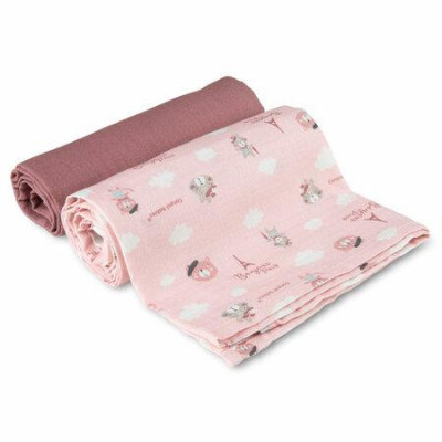 CANPOL 26/901 Pieluszki muślinowe 2 szt 70x70cm Bonjour Paris pink