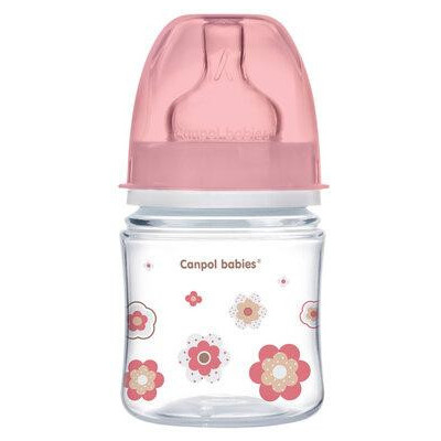 CANPOL 35/216 Butelka szerokootworowa antykolkowa Easystart Newborn Baby 120 ml różowe kwiaty