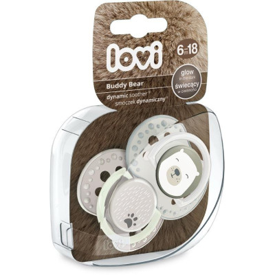 LOVI 22/865 Smoczek silikonowy dynamiczny 6-18m 2szt Buddy Bear