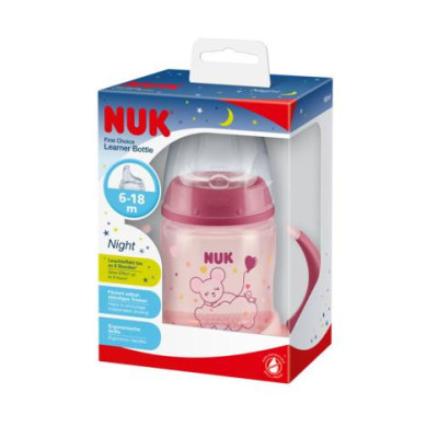 NUK ZE-102 Zestaw FC Butelka 150ml z uchwytami NIGHT+ustnik silikonowy niekapek gratis
