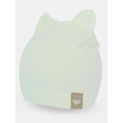 NOVITI CP052-G-05 Czapka prążek podwójna uszy ecru 44/46 cm