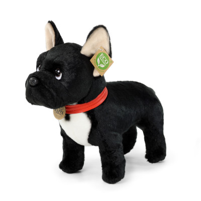 Plyšový francúzsky buldoček černý s obojkom stojaci, 30 cm, ECO-FRIENDLY