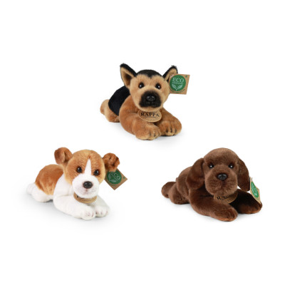 Plyšový pes 3 druhy ležiaci so zvukom jack russell labrador a nemecký ovčiak 18 cm ECO-FRIENDLY