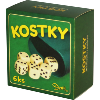 Hracie kocky biele 6 ks, kelímok v krabičke