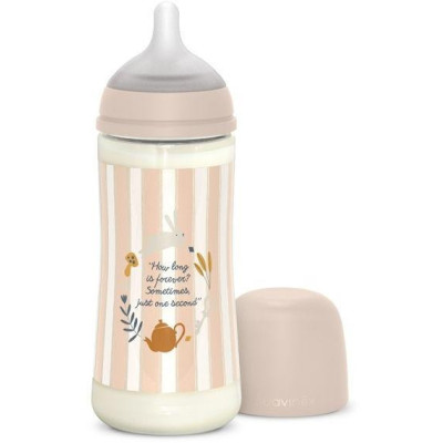 SUAVINEX | Dojčenská fľaša WONDERLAND 360ml FYZIOL PRŮTOK L - RŮŽOVÁ