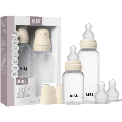 BIBS set antikolikových dojčenských fliaš so silikónovým cumlíkom - Ivory