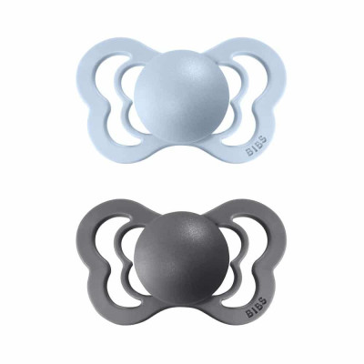 BIBS Couture anatomické cumlíky z prírodného kaučuku 2ks - veľkosť 1 - Iron / Baby Blue