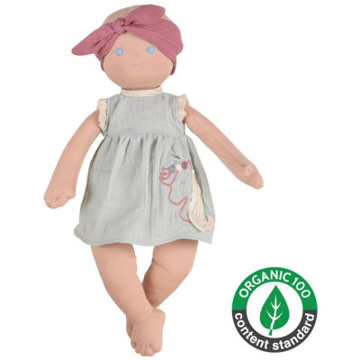 Bonikka Organic látková bábika - Kaia modré šaty