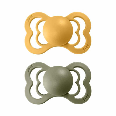 BIBS Supreme symetrické cumlíky z prírodného kaučuku 2ks - veľkosť 1 - Honey Bee / Olive