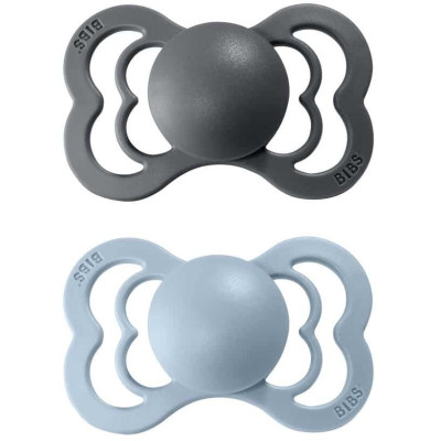 BIBS Supreme symetrické cumlíky z prírodného kaučuku 2ks - veľkosť 2 - Iron / Baby Blue