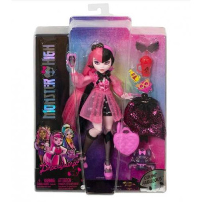 Mattel - Bábika Monster High Draculaura s ružovými a čiernymi vlasmi a netopierom