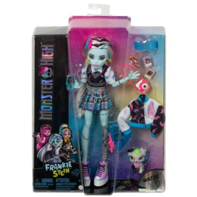 Mattel - Bábika Monster High Frankie Stein s modrými a čiernymi pruhovanými vlasmi