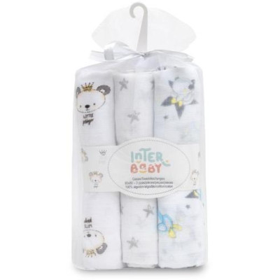 INTERBABY | Plienka ZVIERATKA 3 kusy 80x80 cm - BIELO/ŠEDÁ