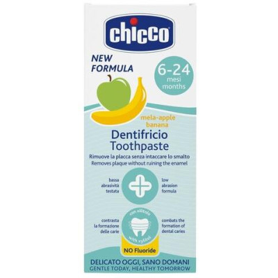 CHICCO 00012101000000 Pasta do zębów jabłkowo-bananowa bez fluoru 50 ml 6-24m