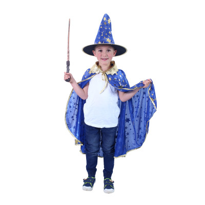 Detský plášť modrý s klobúkom Čarodejnice/Halloween
