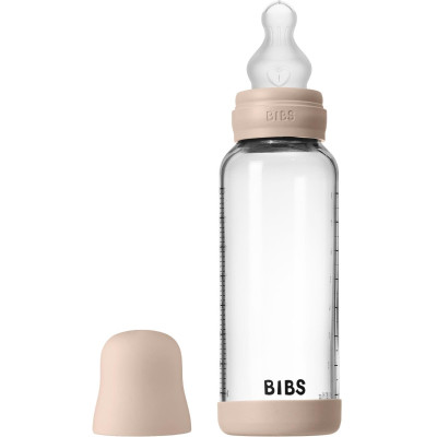 BIBS antikoliková sklenená fľaša so silikónovým cumlíkom 240ml - Blush