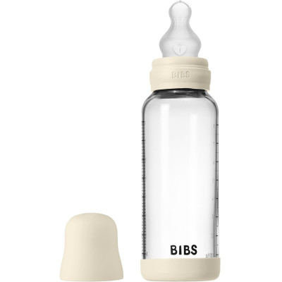 BIBS antikoliková sklenená fľaša so silikónovým cumlíkom 240ml - Ivory