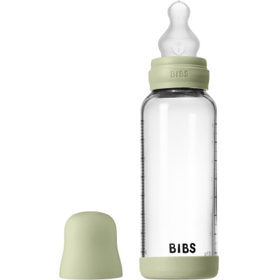 BIBS antikoliková sklenená fľaša so silikónovým cumlíkom 240ml - Sage