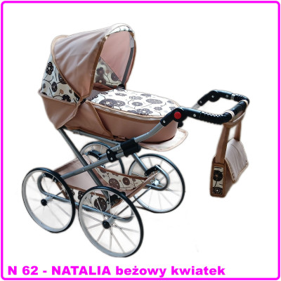 NATALIA RETRO N62 béžový kvetinový hlboký kočík pre bábiky