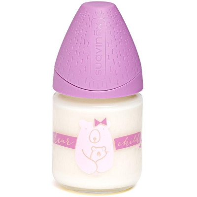 SUAVINEX | MFL FĽAŠA SKLO 120 ml - FIALOVÁ/MACKO