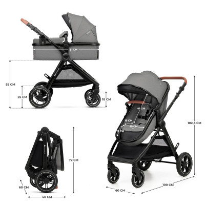 KINDERKRAFT Wózek wielofonkcyjny ESME 3w1 Moonlight Grey + MINK PRO 2