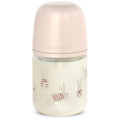 SUAVINEX | Fľaša sklo WONDERLAND NEW 120 ml fyziologická SX PRO +0 SF - ružový králik