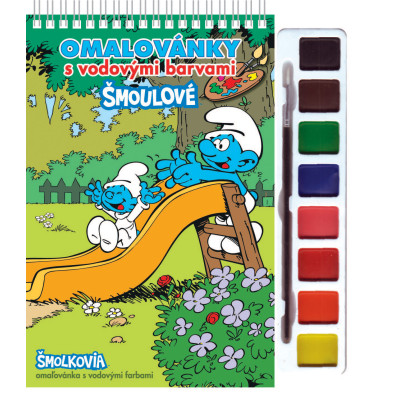 Omaľovánka s farbami a štetcom Šmolkovia 2