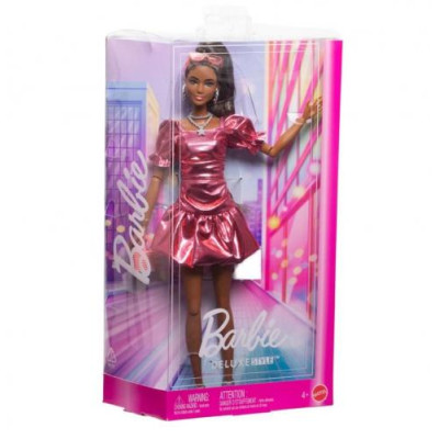 Mattel - Barbie Deluxe Style with Black Hair in Metallic Coral Pink Bubble Dress